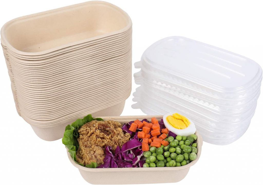 23 oz Round Bagasse Bowl with Clear Dome Lid – Compostable Noodle & Soup Container