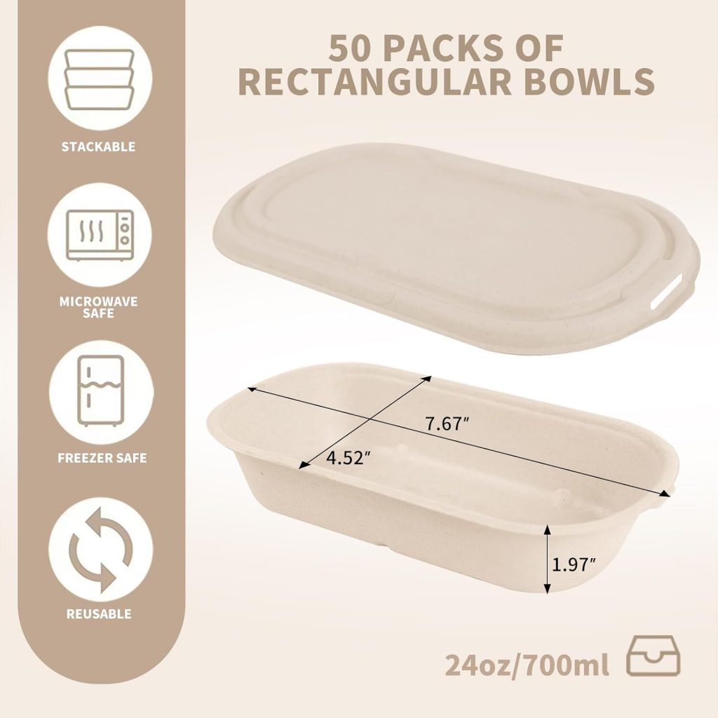 24 oz 3-Compartment Bagasse Lunch Container – Compostable Split Meal Box