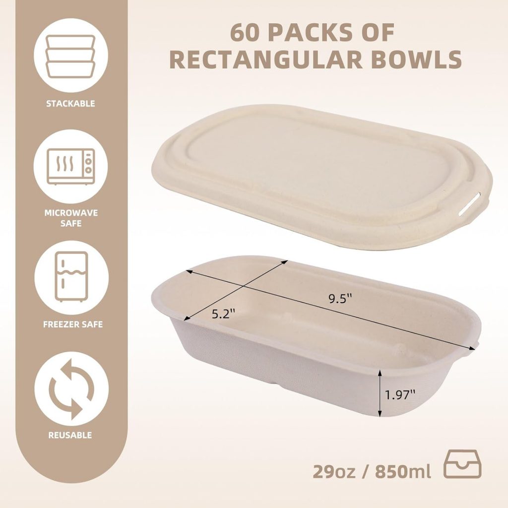32.5 oz Oval Bagasse Tray with Fiber Lid – Bulk Value Compostable Food Container