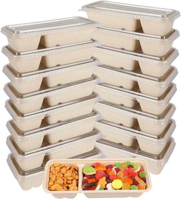 2 Compartment Bagasse Food Container – Biodegradable Divider Takeout Box