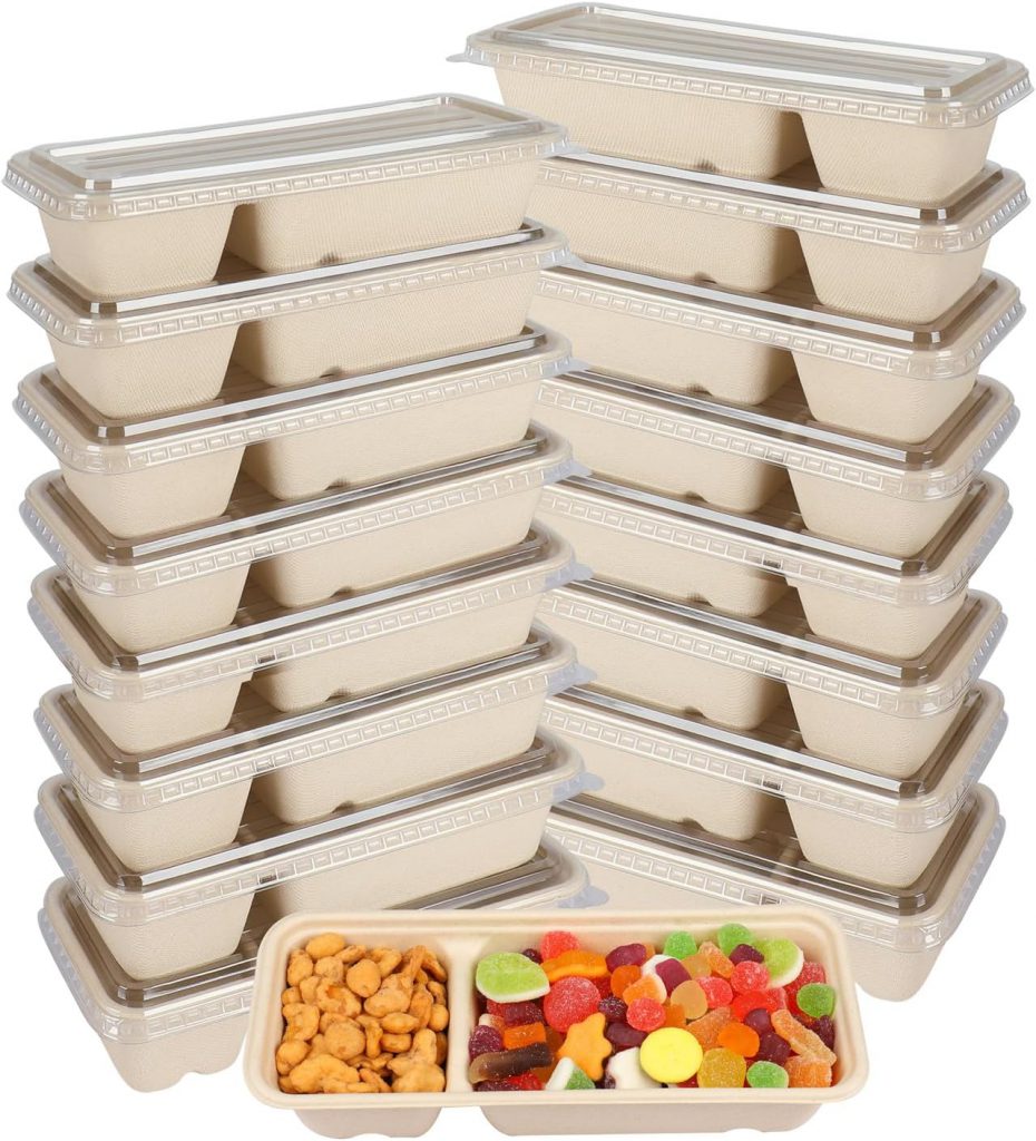 2 Compartment Bagasse Food Container – Biodegradable Divider Takeout Box