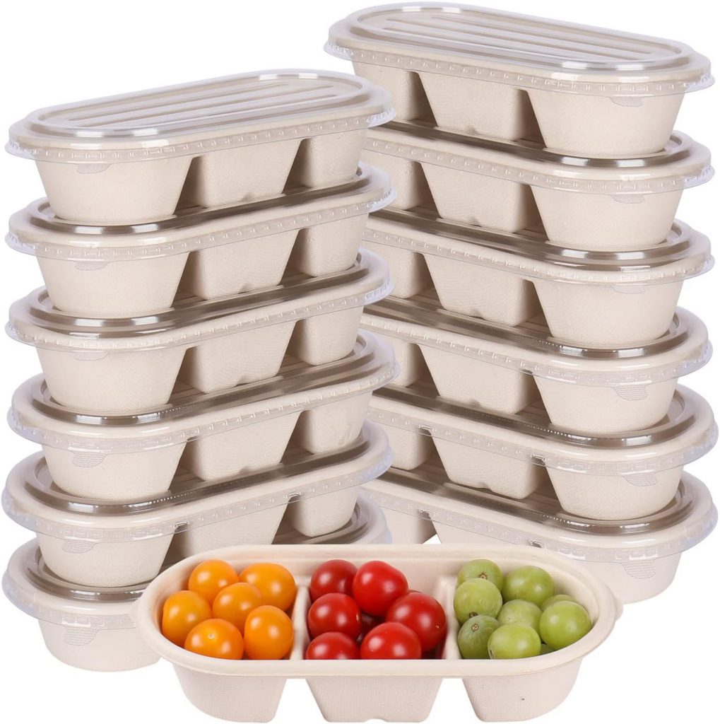 3 Compartment Bagasse Meal Box with Lid – Plant-Based Disposable Bento Container