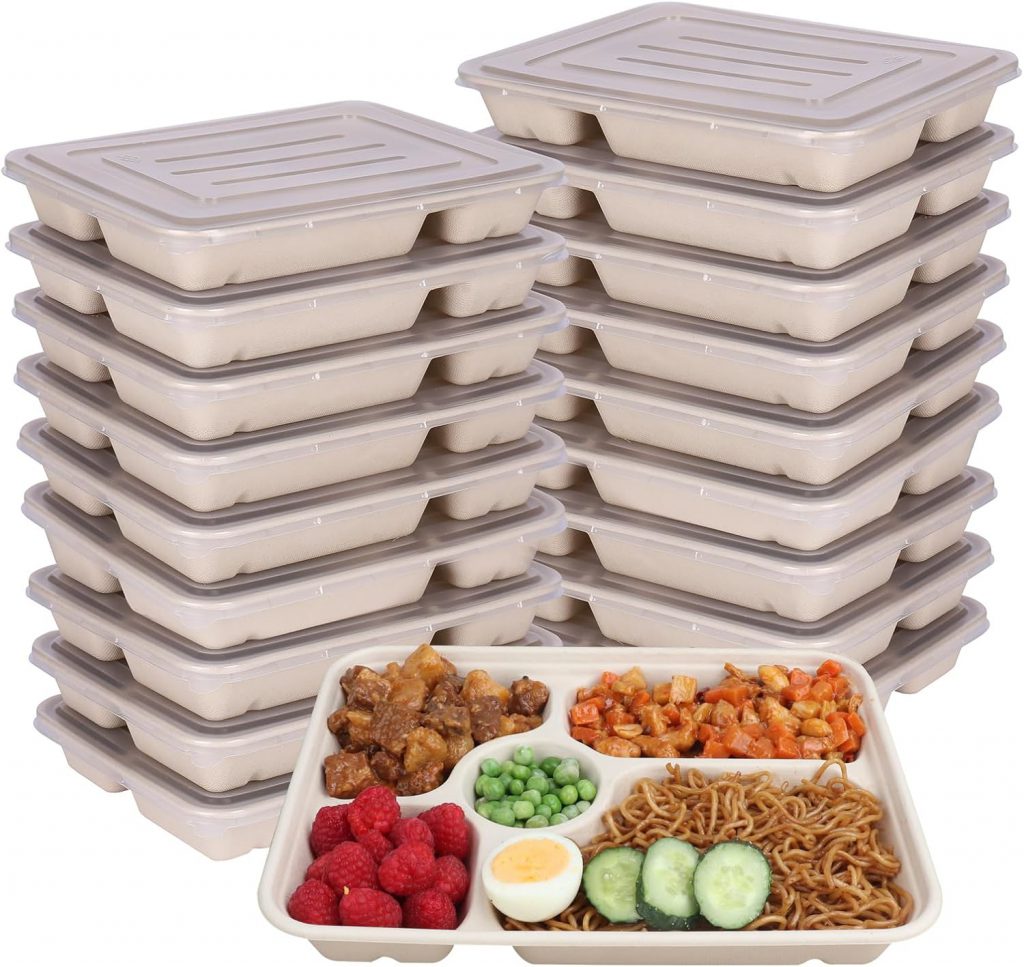 5 Compartment Bagasse Divider Tray – Compostable Snack & Tapas Serving Board