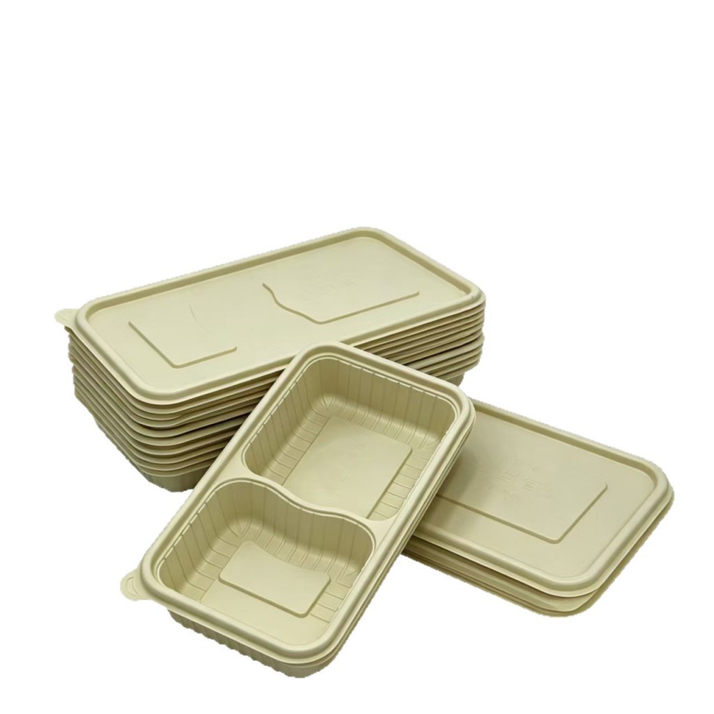 2 Compartment Bamboo Fiber Lunch Box – Biodegradable Divider Food Container