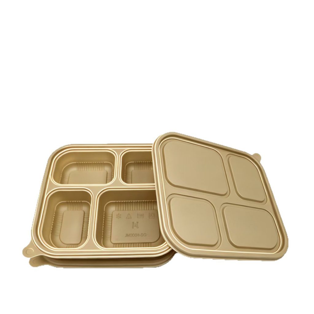 4 Compartment Bamboo Fiber Takeout Box – Eco Meal Prep Container with Lid