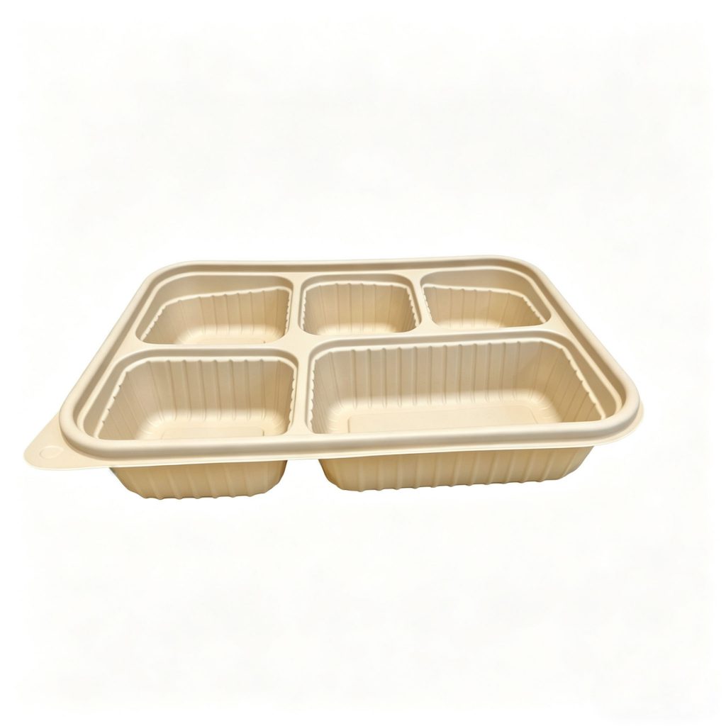 5 Compartment Bamboo Fiber Bento Tray – Heavy-Duty Portion Control Container