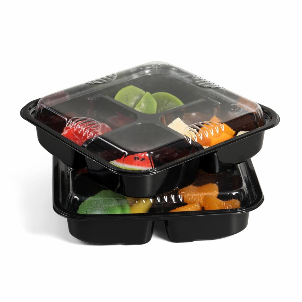 Black Square Food Container – Premium PP Deli & Meal-Prep Box with Clear Lid