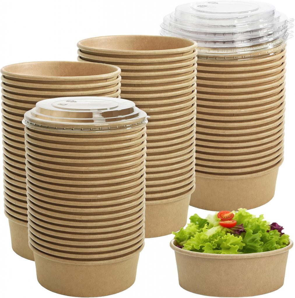 17 Oz Round Kraft Paper Bowl – Hot Soup And Noodle Container With Microwave Safe Clear Lid