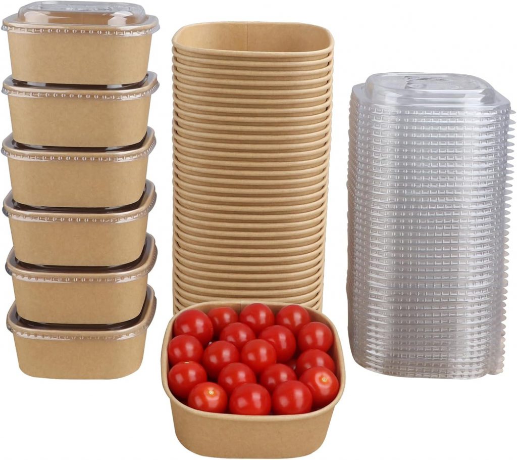 17 Oz Square Kraft Paper Bowl – Stackable Portion Control Meal Prep Container With Clear Lid