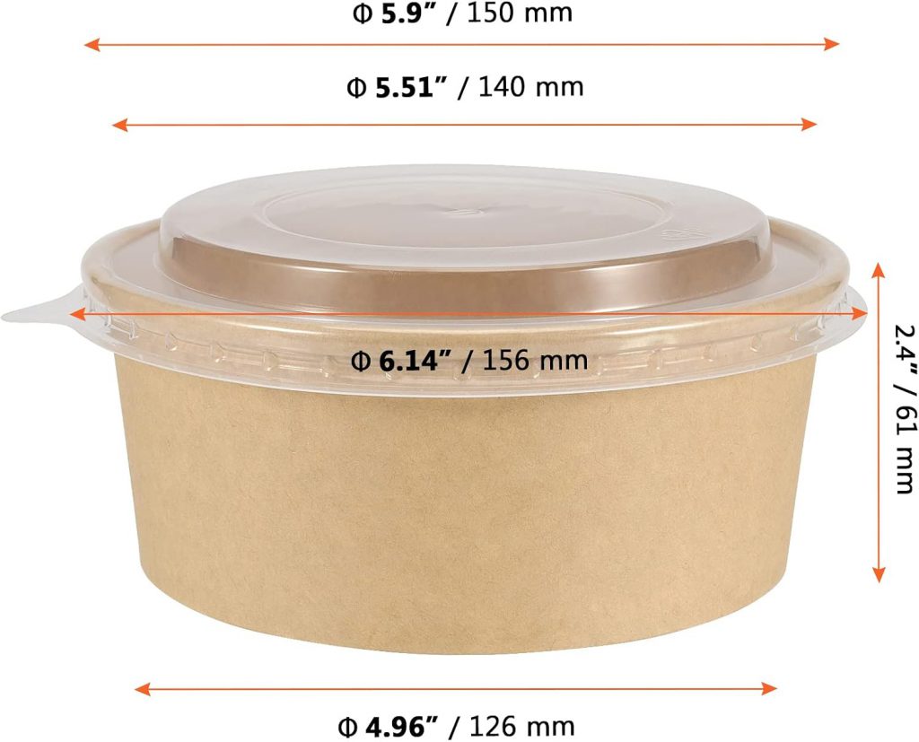 25 Oz Round Kraft Paper Bowl – Family Size Salad Container With High Dome Clear Lid