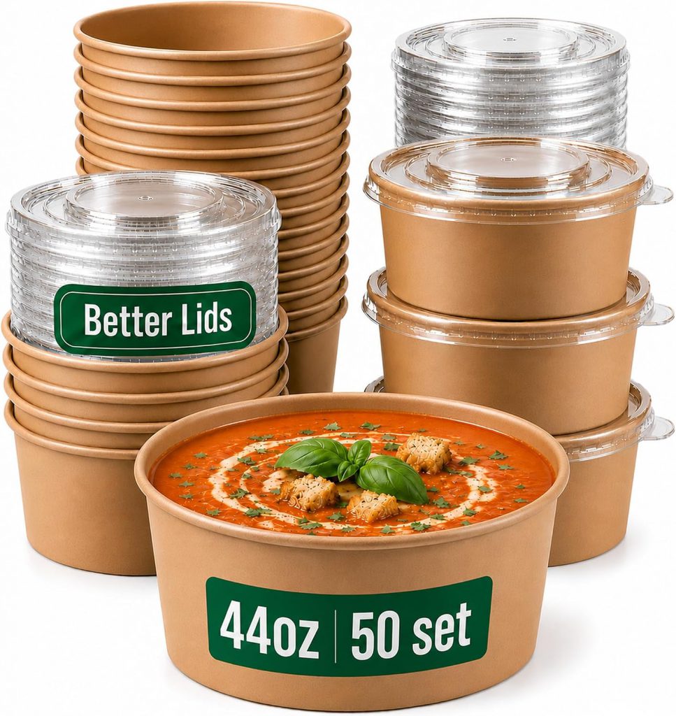 34 Oz Round Kraft Paper Bowl – Grease Proof Fried Food Container With Clear Dome Lid