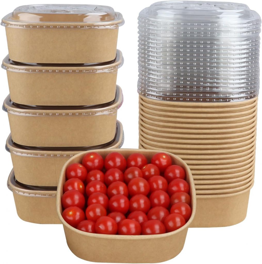 34 Oz Square Kraft Paper Container – Airline Grade Portion Box With Secure Clear Lid